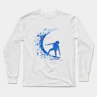 Surfing girl blue art Long Sleeve T-Shirt